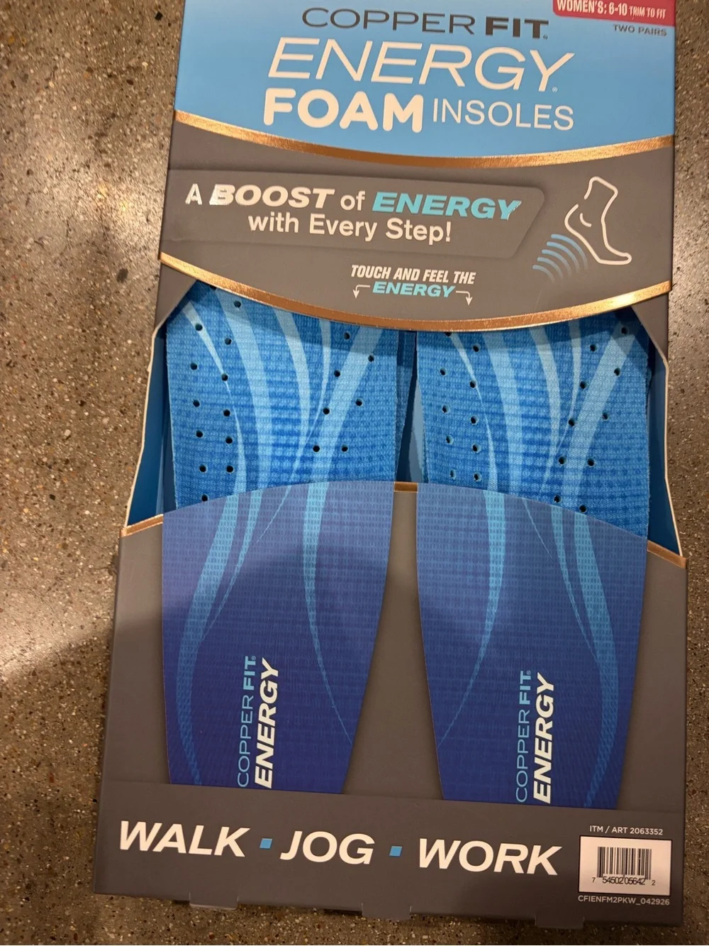 Copper Fit Energy Foam Insoles - Blue women’s comfort support 2 pairs